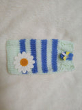 Daisy Phone Sock, Knit Striped Phone Sleeve, Cute Flower Phone Case Pouch, Handmade Cotton Phone Bag, Gift for her, Cozy Phone Holder