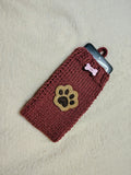 Dog Lover Knitted Phone Case with Paw Embroidery | Soft Wool Phone Sleeve | Wiener Dog Pouch with Bone Button | Cute Puppy Paw Gift for Her