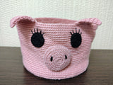 Pink Piglet Crochet Basket – 7" Small Animal Storage Organizer for Nursery, Kids Room & Craft Supplies – Handmade Pig Yarn Bowl & Gift