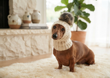 Dog hat knitted with natural pompom