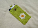 Crochet Daisy Phone Sock, Knitted Smartphone Sleeve with Flower Phone Pouch, Boho Cell Phone Case, Handmade Gift for Her