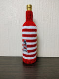 Nautical Knitted Wine Bottle Cover – Lighthouse & Anchor Striped Bottle Sweater, Handmade Coastal Kitchen Decor, Unique Beach House Gift