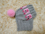 Dog hat pig print designer handmade festive holiday clothes pet beanie costume, warm winter cap for dachshund with pompom