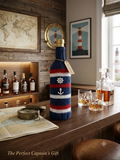 Nautical Striped Wine Bottle Cozy with Anchor Accent