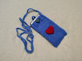 Heart Knitted Phone Crossbody Bag | Crochet Valentine Gift for Her | Small Romantic Smartphone Purse with Heart Decor | Made with Love Phone Sleeve