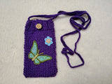 Purple Butterfly Knitted Phone Bag • Aesthetic Fairycore Crossbody Purse • Handmade Floral Cell Phone Sleeve
