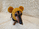 Hand-Knitted Dachshund Snood with Pompoms, Funny Dog Hat for Small Breeds, Animal Style Knitted Dog Hood, Cozy Dachshund Winter Headwear