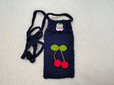 Handmade Knitted Phone Bag • Red Cherry Fruit Decor Phone Case • Aesthetic Gift for Teen Girls