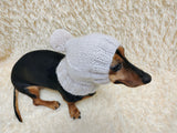 Angora Super Warm Dog Hat with Pom-Pom, Knitted Costume Pet Clothes Warm Cap Closed Ears for Dachshund beanie