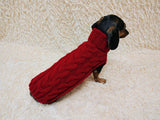 Wool Heart sweater with arans for a dog, dachshund warm clothes jumper with Cable