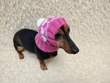 Dog hat with hearts with pom-pom, Handmade pet clothing Warm winter beanie for dachshund closed ears, fogs lover gift