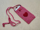Heart Knitted Phone Crossbody Bag | Crochet Valentine Gift for Her | Small Romantic Smartphone Purse with Heart Decor | Made with Love Phone Sleeve