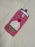 Cupcake Knit Phone Sleeve, Universal Crochet Cell Phone Pouch 6.7x3.5", Cute Sweet Cake Phone Case, Soft Yarn Sock for iPhone Samsung, Gift