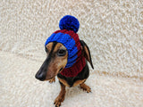 Cute Hand-Knitted Dachshund Snood and Pom-Pom Beanie Set - Cozy Dog Hat and Neck Warmer