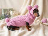 Rabbit dog costume sweater and hat with pom poms, easter clothes costume rabbit bunny with pom poms