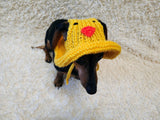 Duck Summer sun hat dogs with holes for ears. Hand knitted sun cap dachshund. Stylish Pet Photo Props and Gift Dog Moms