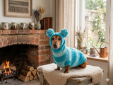 Warm blue suit sweater and hat for dog, clothes for dachshunds
