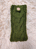 Cozy Cable Knit Phone Cover, Cream White Knitted Phone Pouch with Wooden Button, Protective Smartphone Sleeve, Winter Tech Gift