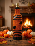 Spider & Bat Halloween Wine Bottle Cover | Knit Orange Cozy