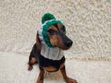 Rainbow striped snood hat for dogs, rainbow hat for dachshunds with open ears