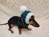 Cute Hand-Knitted Dachshund Snood and Pom-Pom Beanie Set - Cozy Dog Hat and Neck Warmer