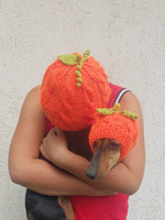 Matching Halloween Pumpkin Hat Set: Mom & Dog Angora Blend Knit