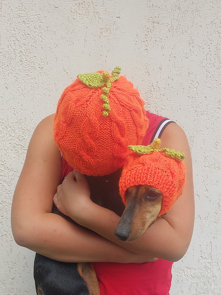 Matching Halloween Pumpkin Hat Set: Mom & Dog Angora Blend Knit