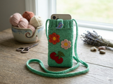 Knitted Smartphone Pouch with Fruit Patches • Aesthetic Crochet Phone Sock • Cute Handmade Gift for Her