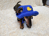 Duck dog hat Summer sun with holes for ears. Hand knitted sun cap dachshund. Stylish Pet Photo Props and Gift Dog Moms