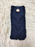 Cozy Cable Knit Phone Cover, Cream White Knitted Phone Pouch with Wooden Button, Protective Smartphone Sleeve, Winter Tech Gift