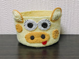 Crochet Cow Basket, Small Amigurumi Nursery Organizer, Cute Farm Animal Storage Bin, Handwoven Cotton Boho Decorative Basket, Gift for Baby Shower (4.7 \times 3.1")