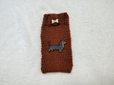 Dachshund Lover Gift Knitted Phone Sleeve | Wiener Dog Mom Wool Phone Sock | Cable Knit Smartphone Pouch with Button | Cozy Doxie Gift Case