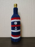 Nautical Striped Wine Bottle Cozy with Anchor Accent