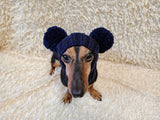 Hand-Knitted Dachshund Snood with Pompoms, Funny Dog Hat for Small Breeds, Animal Style Knitted Dog Hood, Cozy Dachshund Winter Headwear
