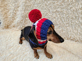 Multi-Color Striped Dog Snood: Hand-Knit Pom-Pom Beanie for Dachshunds