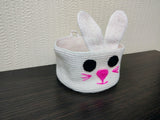 Crochet Bunny Basket, White Rabbit Nursery Storage Bin, Small Easter Egg Basket, Cute Yarn Bowl, Kids Room Decor, Baby Shower Gift