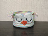 Crochet Owl Basket, Pastel Nursery Storage Organizer, Knitted Toy Bin, Cute Small Yarn Basket, Kids Room Decor, Easter Baby Shower Gift