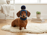 Multi-Color Striped Dog Snood: Hand-Knit Pom-Pom Beanie for Dachshunds