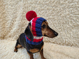 Multi-Color Striped Dog Snood: Hand-Knit Pom-Pom Beanie for Dachshunds