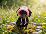 Panama dog an Easter bunny, summer hat for dachshund, sun protection with open ears