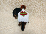 Christmas heart Dog Hat PomPom, Designer Pet Party Clothes outfit, Warm Winter knitted Dachshund cap with Pattern, gift for dogs lover