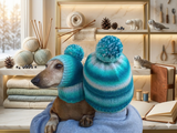 Clothes for mom and dachshund set of knitted hats with pompom