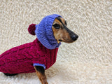 Cozy Dachshund Sweater, Hand Knit Cable Jumper for Doxie, Winter Wiener Dog Clothes, Custom Pet Apparel, Magenta Purple Knitwear for Dogs