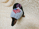 Patriotic Dog Hat with Heart US Flag Pom Pom Warm Winter Wool Dachshund Clothes