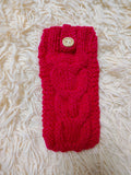 Cozy Cable Knit Phone Cover, Cream White Knitted Phone Pouch with Wooden Button, Protective Smartphone Sleeve, Winter Tech Gift