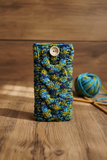 Handmade Knitted Phone Sleeve Case - Soft Wool Protective Sock Pouch for iPhone & Android - Colorful Cable Knit Phone Cover with Wooden Button - Gift for Her