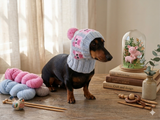 Dog hat pig print designer handmade festive holiday clothes pet beanie costume, warm winter cap for dachshund with pompom