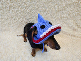 Shark Summer sun hat dogs with holes for ears. Hand knitted sun cap dachshund. Stylish Pet Photo Props and Gift Dog Moms