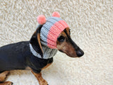 Double Pom Pom Dog Hat, Hand Knitted Winter Dog Beanie, Warm Wool Dog Snood for Small Dogs