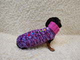 Original dog sweater with arans and pom-poms Rainbow melange dog sweater with cable knit, warm knitted winter dachshund outfit pet clothes